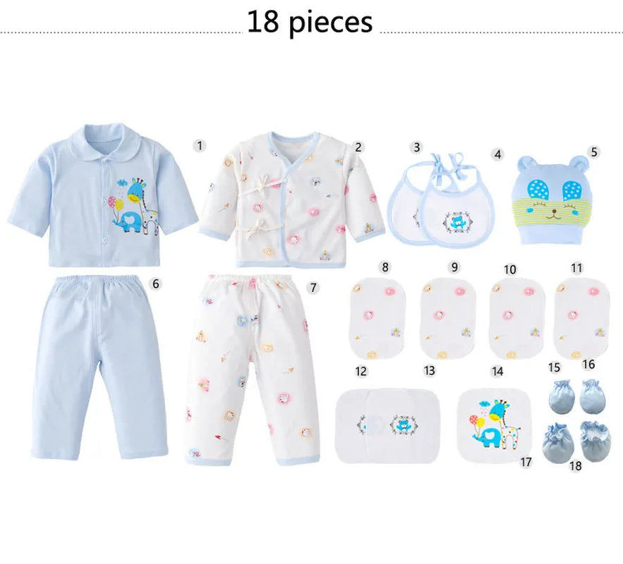 18 Pieces Baby Clothes Boy Spring Autumn Newborn Clothes Happy Bear Newborn Baby Girl Clothes Cotton Newborn Outfit Kids Clothes